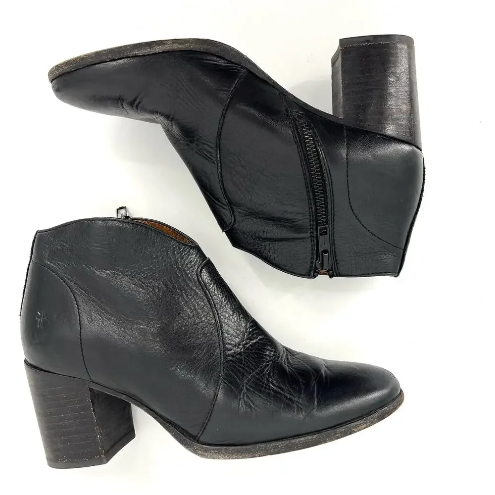 Women FRYE‎ Black Leather Nora Omaha Western Ankle Boot (7B)